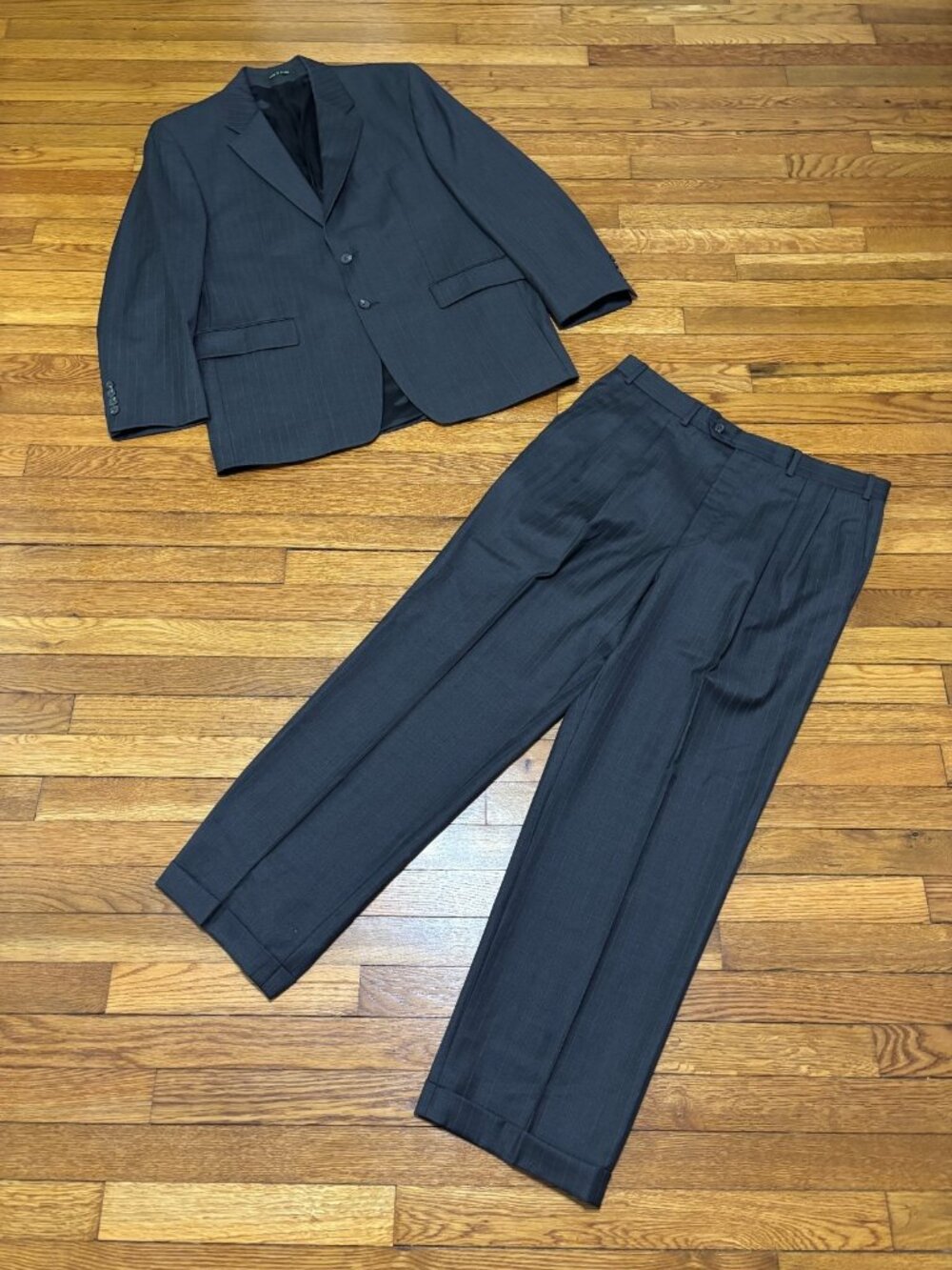 Lauren Ralph Lauren Mens Suit 42R Blazer Jacket 35x30 Pants Gray Pinstriped Wool